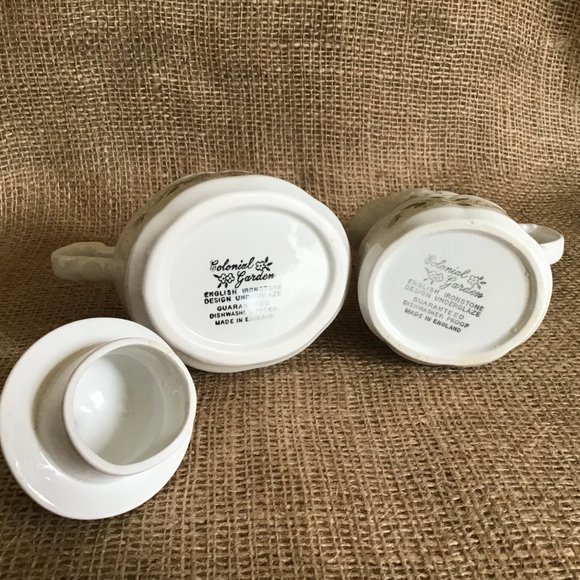 J & G Meakin Colonial Garden English Ironstone Creamer & Sugar Bowl - Picture 4 of 5